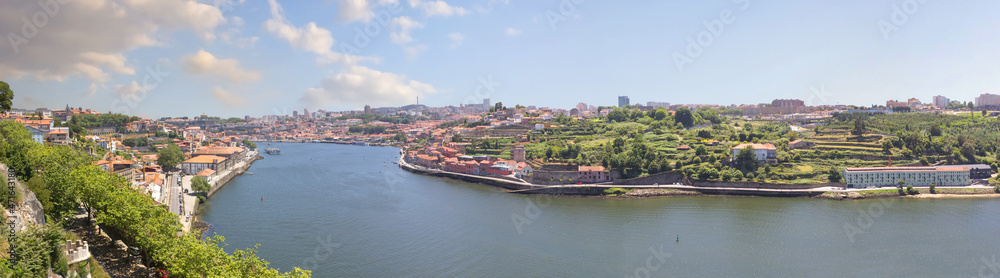 View of the Douro River from the Cristal Palace Gardens or Jardins do Palaio de Cristal. Porto, Portugal