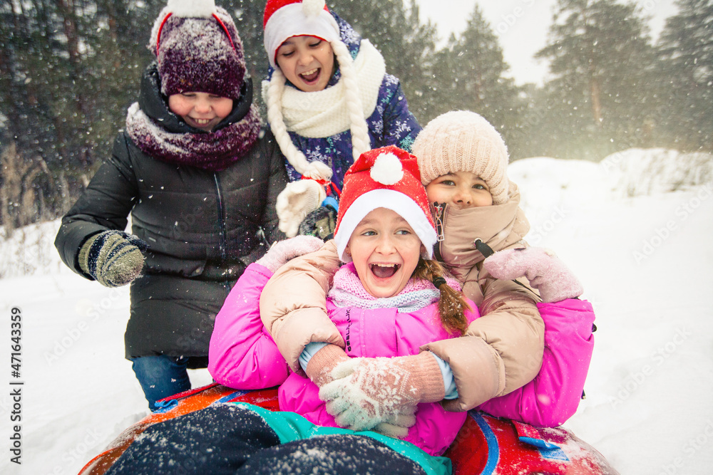 children playing outside snow winter laughter happy holiday holiday new year christmas