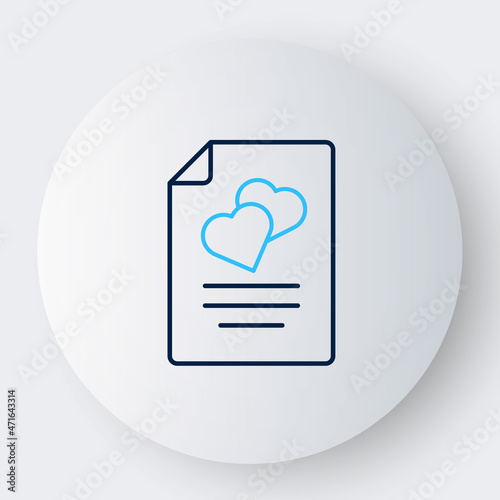 Line Marriage contract icon isolated on white background. Wedding certificate. Colorful outline concept. Vector