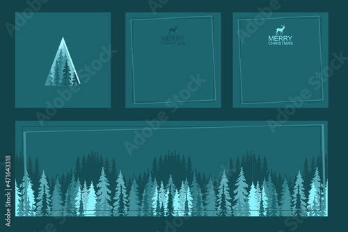 
banner, deer, postcard, christmas, tree, holiday, new year, spruce, pine, herringbone, animal, tree, winter, forest, nature, taiga, snow