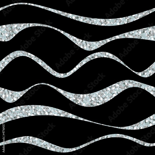 3D Fototapete Wellen - Fototapete Seamless pattern with silver waves on black background.