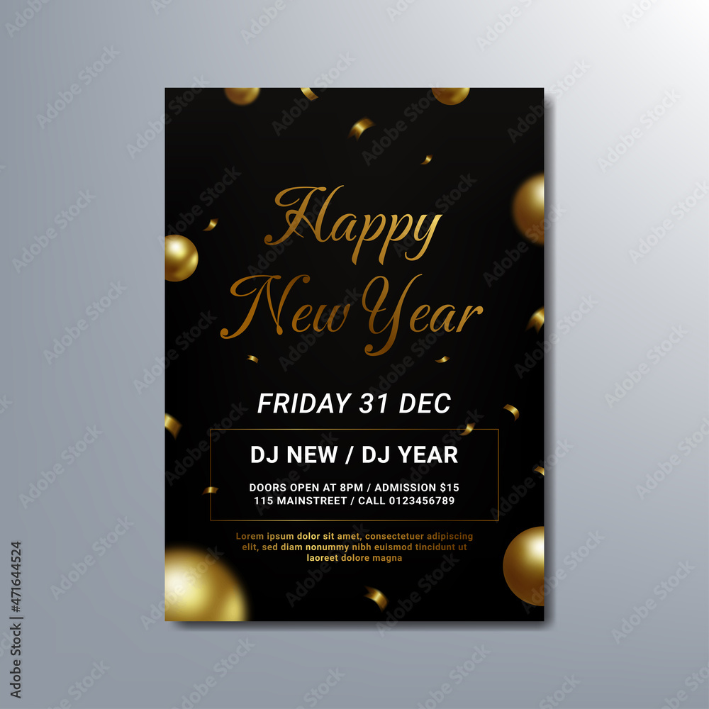 modern happy new year party flyer of poster design template