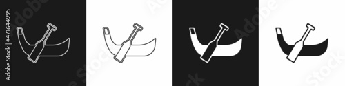 Set Gondola boat italy venice icon isolated on black and white background. Tourism rowing transport romantic. Vector