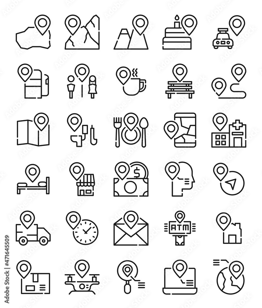 set of gps location simple line icons vector illustration set of gps location simple line icons vector illustration
