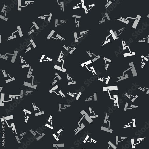Grey Security camera icon isolated seamless pattern on black background. Vector