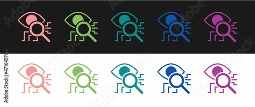 Set Eye scan icon isolated on black and white background. Retinal scan. Scanning eye. Security check symbol. Cyber eye sign. Vector