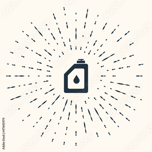 Grey Canister for motor machine oil icon isolated on beige background. Oil gallon. Oil change service and repair. Engine oil sign. Abstract circle random dots. Vector