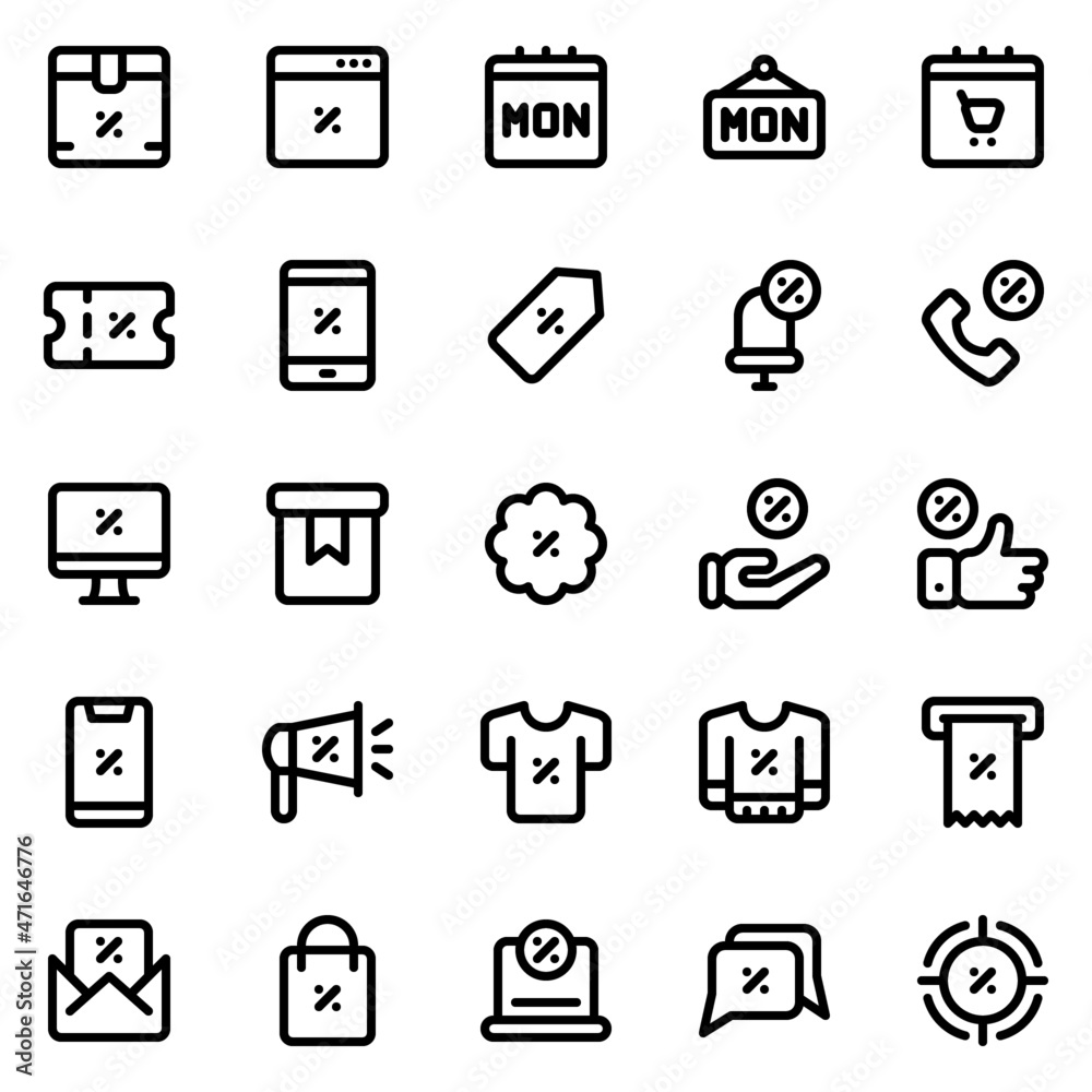 Cyber monday icon set with line style