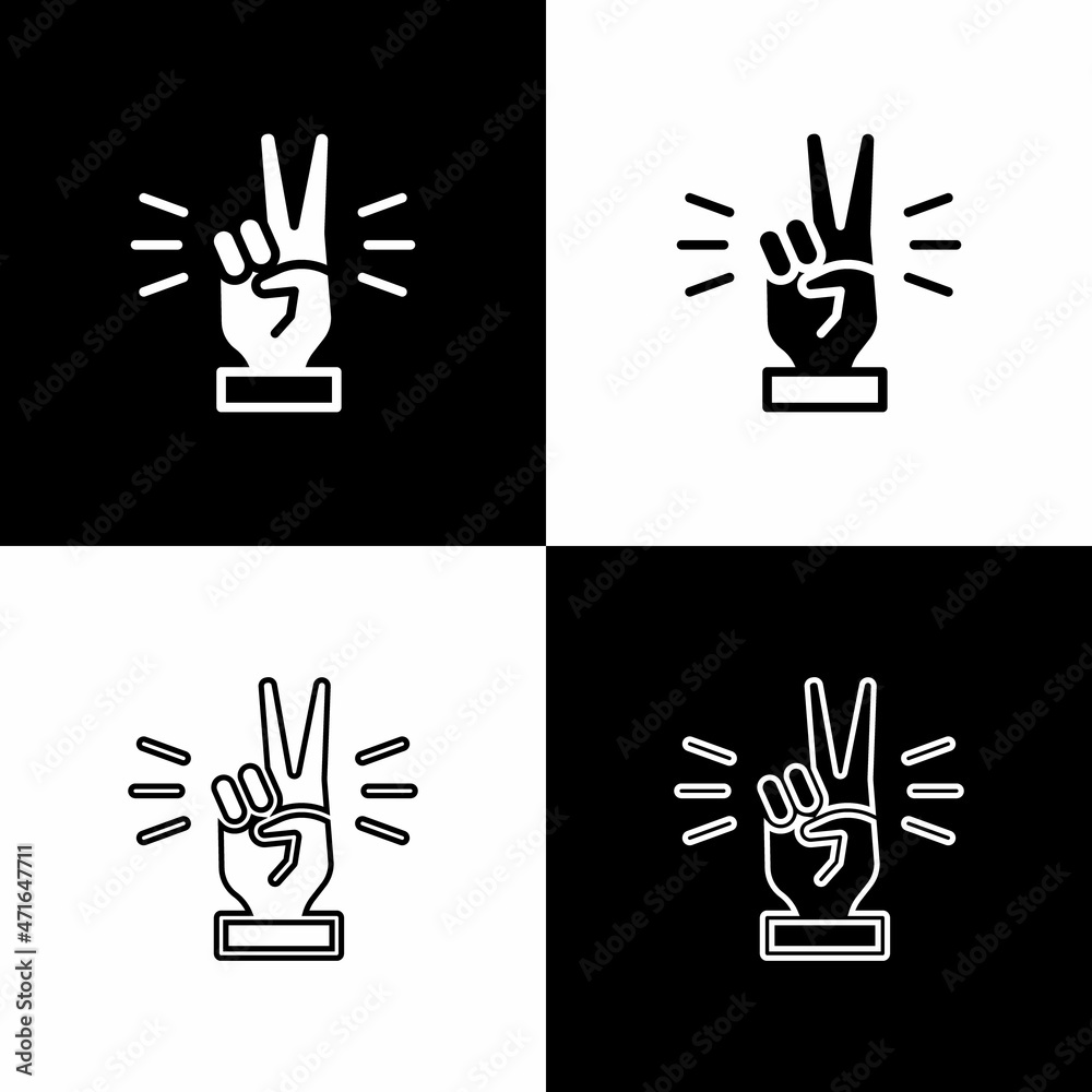 Set Hand showing two finger icon isolated on black and white background. Victory hand sign. Vector Set Hand showing two finger icon isolated on black and white background. Victory hand sign. Vector