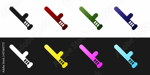Set Police rubber baton icon isolated on black and white background. Rubber truncheon. Police Bat. Police equipment. Vector