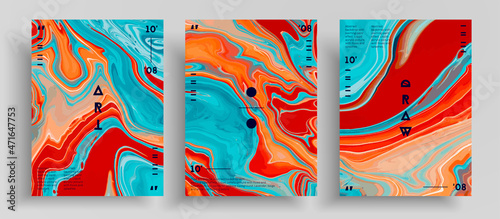 Abstract acrylic poster, fluid art vector texture pack. Trendy background that can be used for design cover, invitation, presentation and etc. Colorful unusual creative surface template.