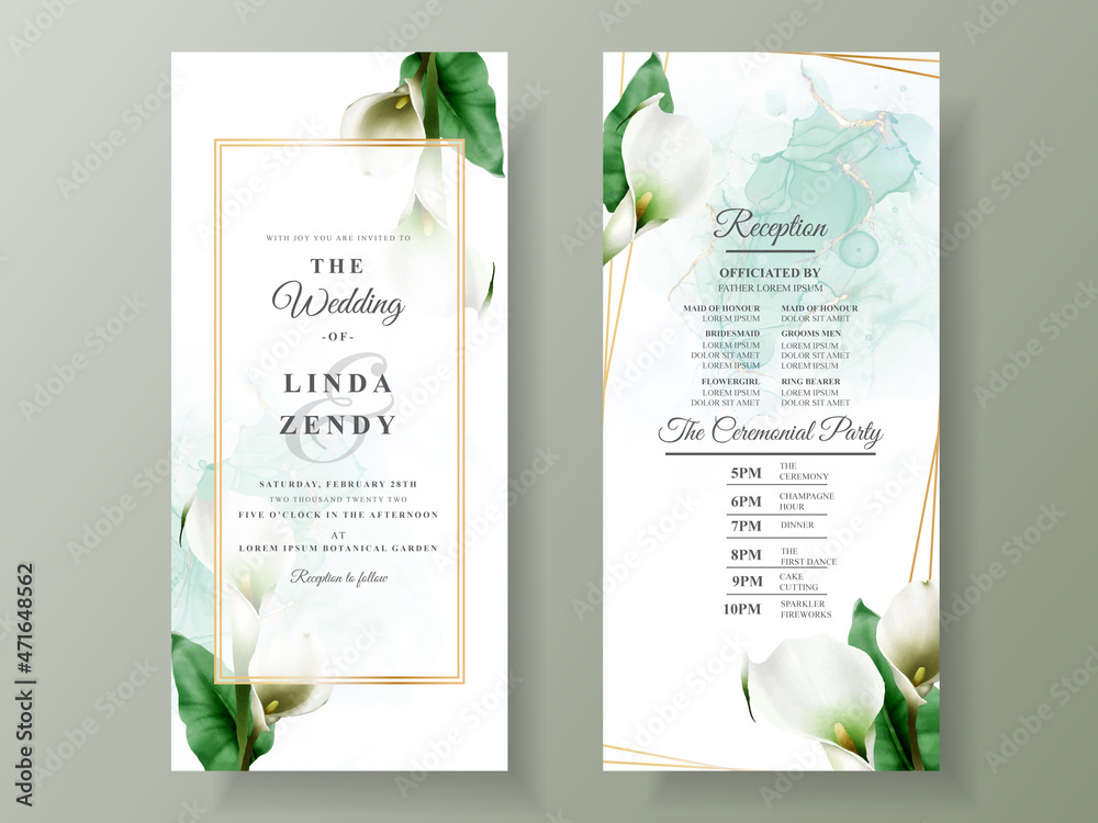Cala of lily wedding invitation template - obrazy, fototapety, plakaty 