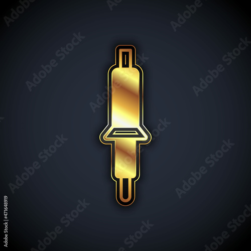 Gold Soldering iron icon isolated on black background. Vector