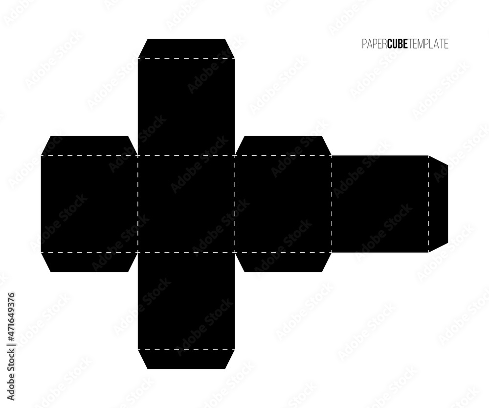 Black paper cube template to make box or package, printable blueprint