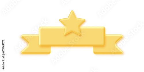 Gold star award with ribbon, 3d golden prize for winner or celebrity, champion emblem