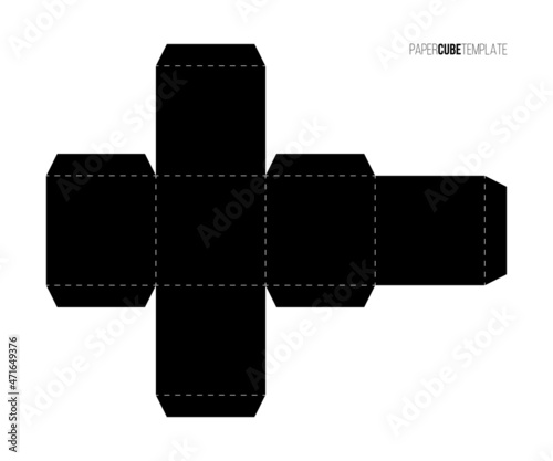 Black paper cube template to make box or package, printable blueprint of scheme for board game