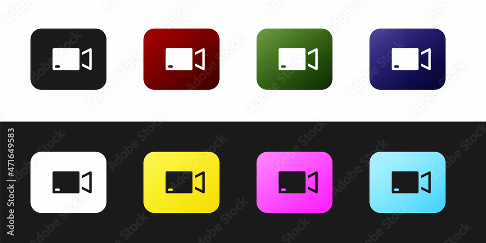 Set Play video button icon isolated on black and white background. Film strip sign. Vector Set Play video button icon isolated on black and white background. Film strip sign. Vector