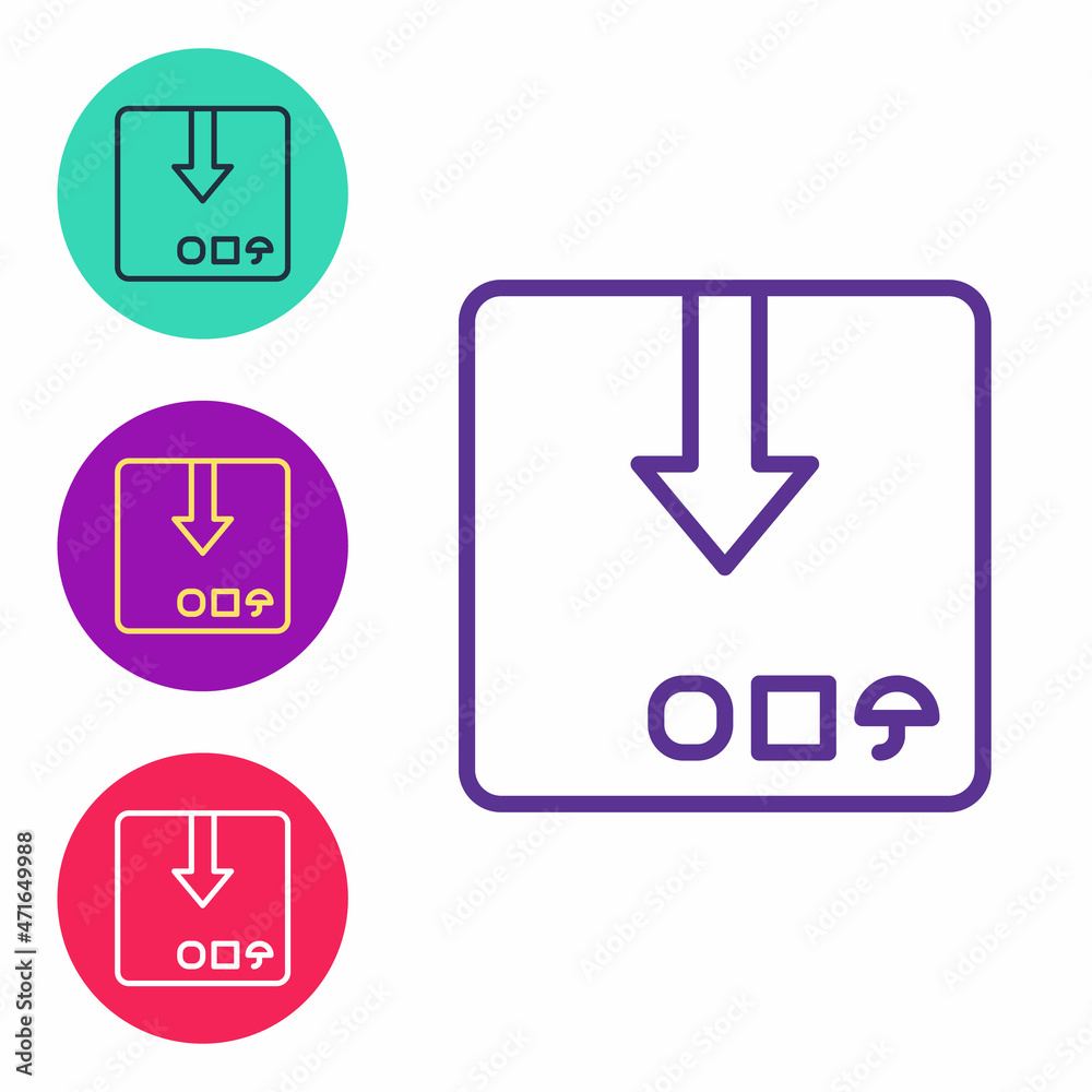 Set line Carton cardboard box icon isolated on white background. Box, package, parcel sign. Delivery and packaging. Set icons colorful. Vector Set line Carton cardboard box icon isolated on white background. Box, package, parcel sign. Delivery and packaging. Set icons colorful. Vector