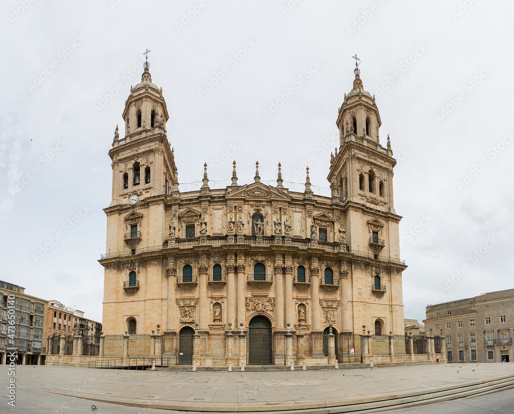 View at the Jaén Cathedral, a grand baroque-Renaissance cathedral housing the noted Santo Rostro relic and religious art museum on Plaza Santa Maria, Jaén city downtown