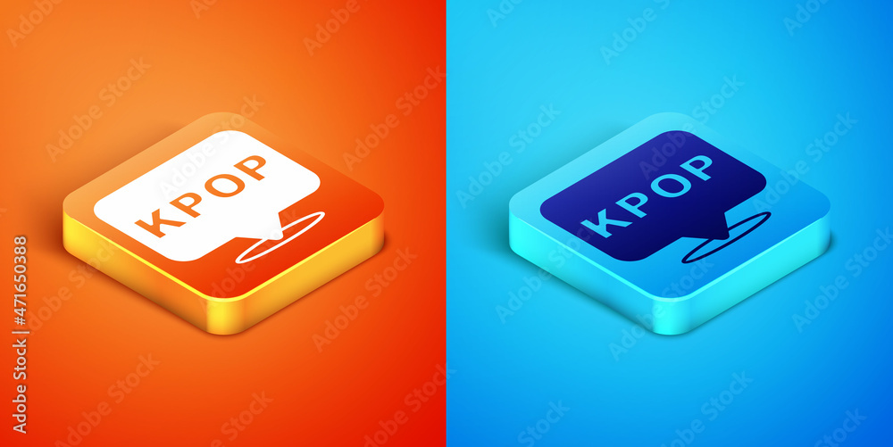 Isometric K-pop icon isolated on orange and blue background. Korean popular music style. Vector Isometric K-pop icon isolated on orange and blue background. Korean popular music style. Vector