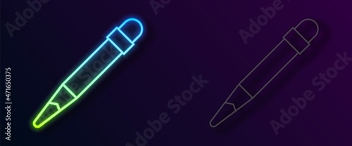 Glowing neon line Pencil with eraser icon isolated on black background. Drawing and educational tools. School office symbol. Vector