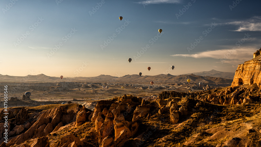 Awesome view of unusual rocky landscape in Cappadocia, Turkey.