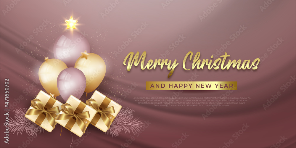 Modern merry christmas new year banner with realistic element decoration