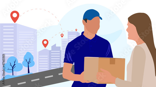 Delivery service Product hand over vector illustration 