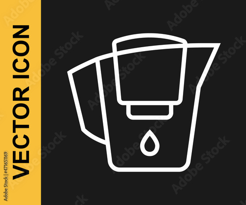 White line Water jug with a filter icon isolated on black background. Vector
