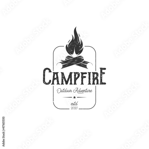 vintage retro emblem badge campfire bonfire logo design