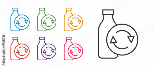 Set line Recycling plastic bottle icon isolated on white background. Set icons colorful. Vector