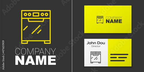 Logotype line Oven icon isolated on grey background. Stove gas oven sign. Logo design template element. Vector