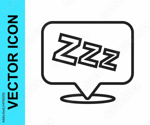 Black line Sleepy icon isolated on white background. Sleepy zzz talk bubble. Vector