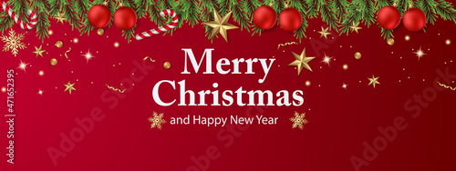 Merry Christmas and happy new year beautiful red banner or background image