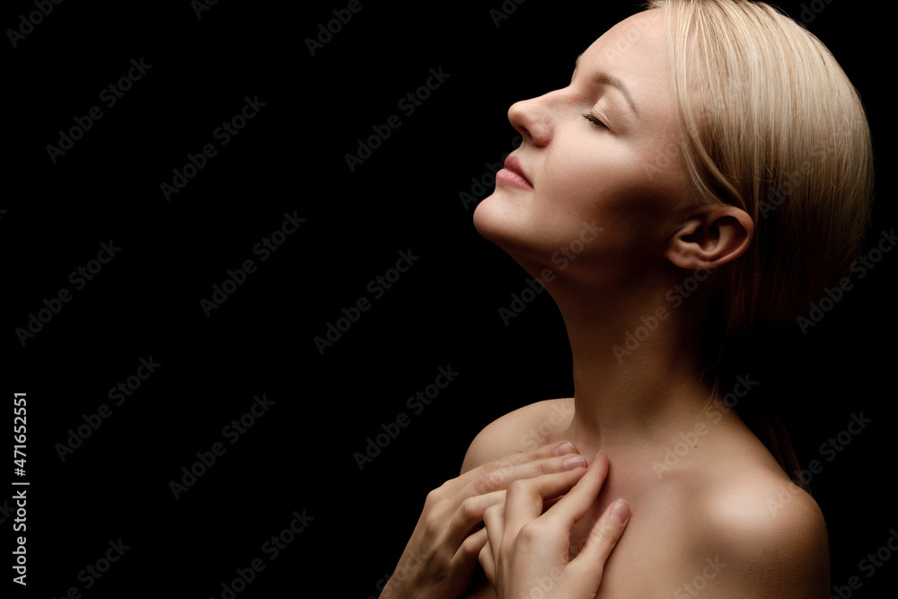 topless woman on black