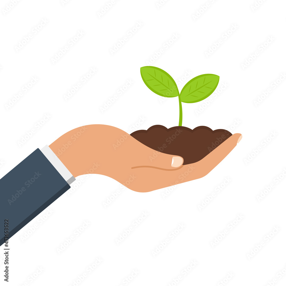 Flat illustration with green plants in hands for concept design. Flat plants in hands for concept design. Health care. Flat illustration with green plants in hands for concept design. Flat plants in hands for concept design. Health care.