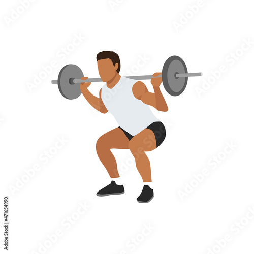 young athlete powerlifter squat in powerlifting isolated on white background for infographic