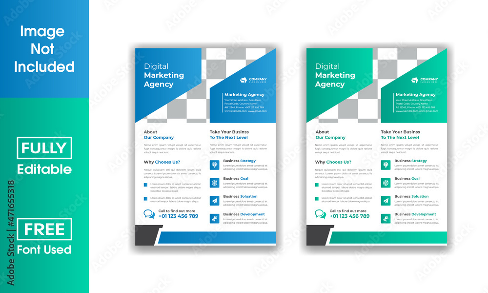 Obraz premium Corporate business flyer template design. digital marketing agency flyer, business marketing flyer set, digital marketing new flyer. flyer design set 