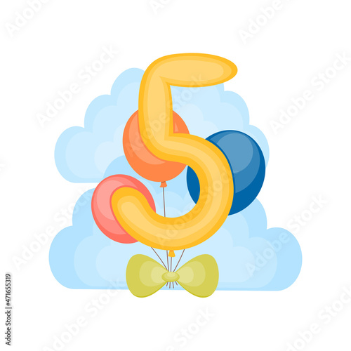 Wallpaper Mural 5 year Birthday party invitation with balloons. Greeting card 5th anniversary celebration template. Vector illustration. Torontodigital.ca