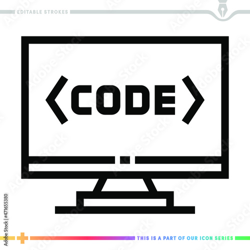 The editable line icon of software developer can be used as a customizable black stroke vector illustration.