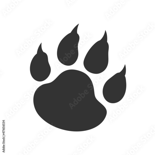 Tiger paw black footprint, silhouette. Stylized vector illustration for Chinese new year and t-shirt print. Cat paw footprint