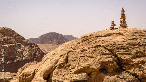 Stack of rocks built by Bedouins in the site of ancient Petra in Wadi Mousa, the Valley of Moses, in southwestern Jordan