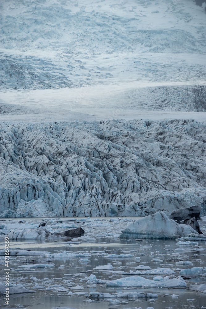 The amazing Fjallsárjökull glacier and the Fjallsárlón glacier lagoon by the Vatnajökull ice cap in Southeast Iceland.