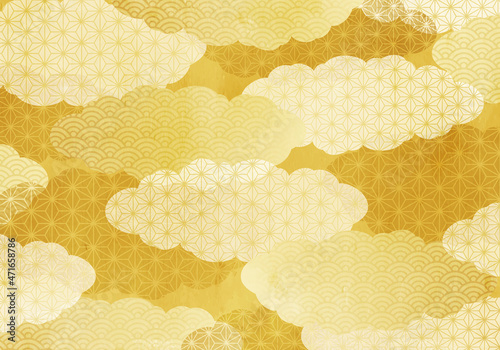 和柄の雲の金色のベクターイラスト背景