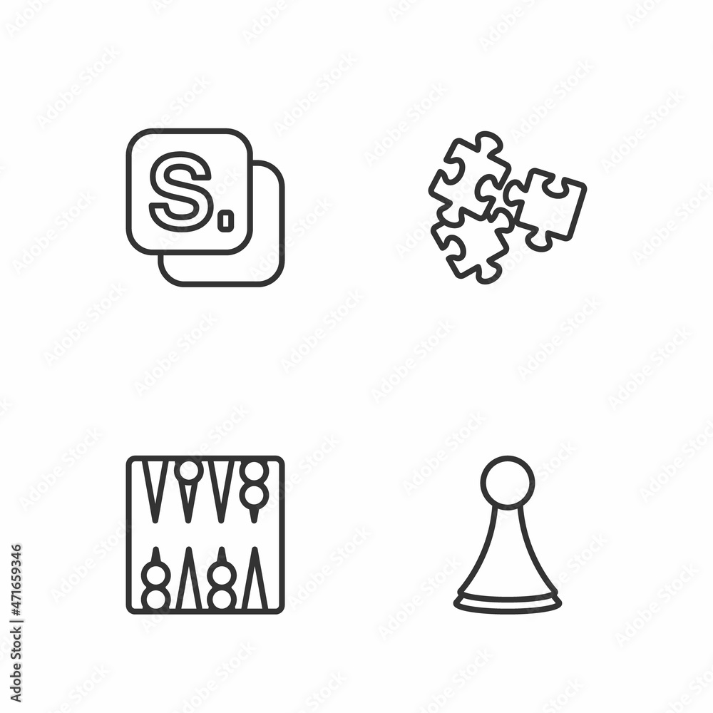 Fototapeta premium Set line Chip for board game, Backgammon, Bingo and Puzzle pieces toy icon. Vector
