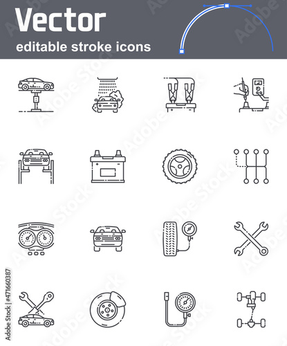 Set of vector auto repair shop line icons isolated