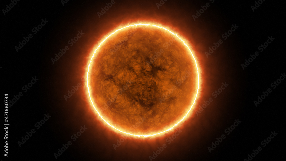 Realistic burning sun solar surface with flares in space. 3d render ...