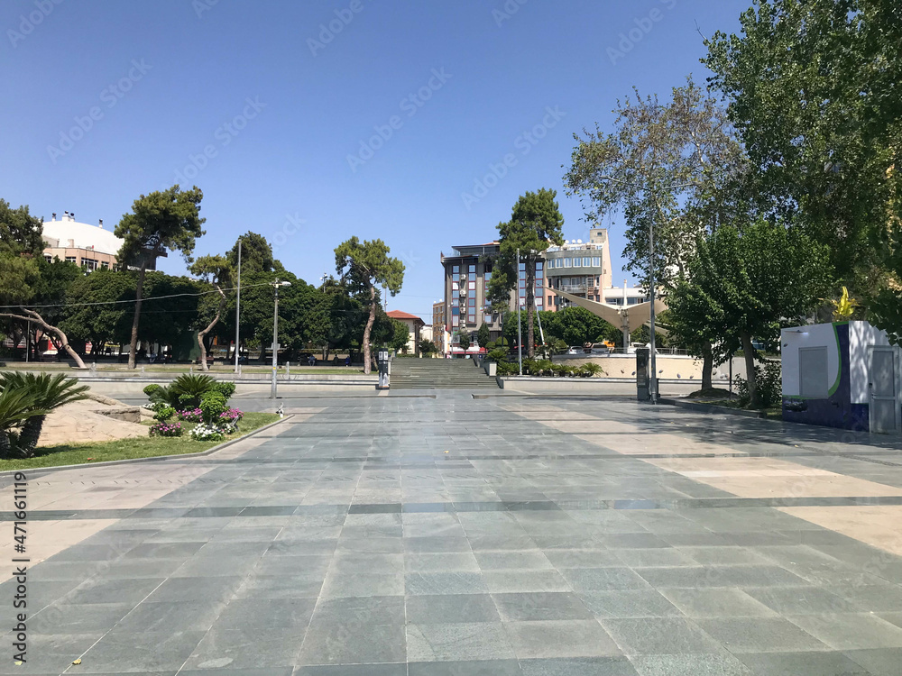 Modern square in modern district of Budva, Montenegro
