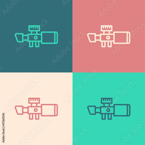 Pop art line Sniper optical sight icon isolated on color background. Sniper scope crosshairs. Vector