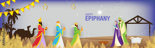Vector illustration of Epiphany, Christian festival, three wise men